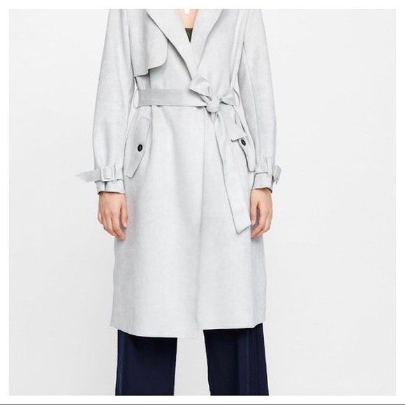 Zara-Faux Suede Trench Midi Length Coat - Picture 4 of 14